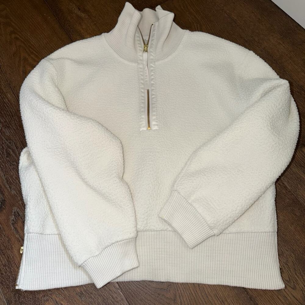 Varley Roselle 1/4 Zip Fleece Pullover Sweatshirt Cream Sz S
